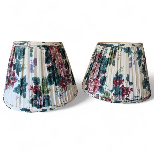 Late 20th Century Vintage Botanical Pleated Lampshades- A Pair For Sale - Image 5 of 17