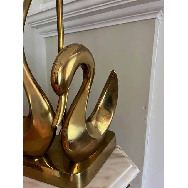 Metal Italian Brass Swan Table Lamp For Sale - Image 7 of 11