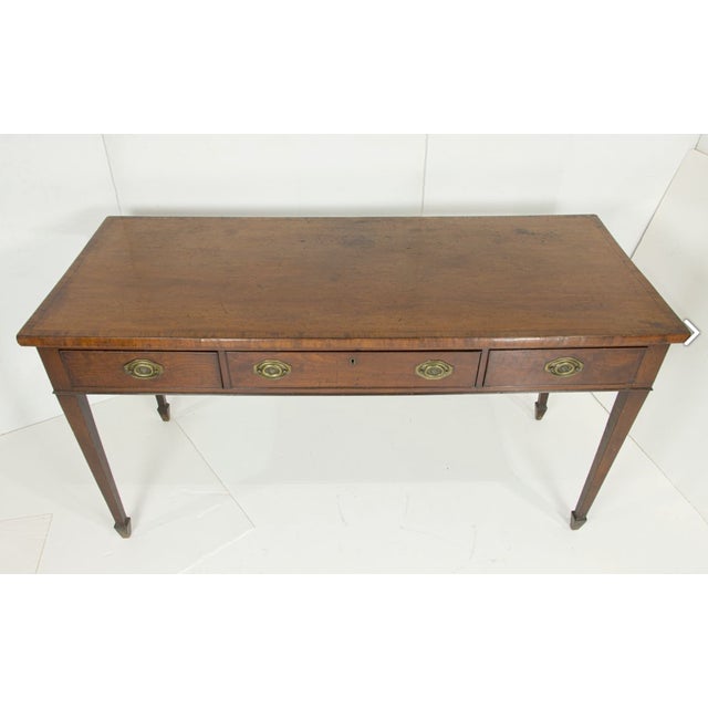 Early 19th Century Elegant Circa 1810 Sheraton Mahogany Sideboard With Banded Inlay & Oval Brass Pulls For Sale - Image 5 of 6