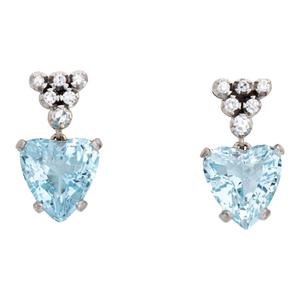 Aquamarine Heart Diamond Earrings Vintage 18k White Gold Drops Fine Jewelry