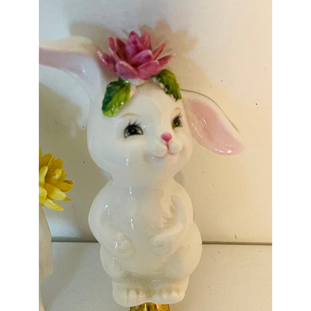 1970s Whimsical Porcelain Rabbit Pair Lamp Finials For Sale In Miami - Image 6 of 6