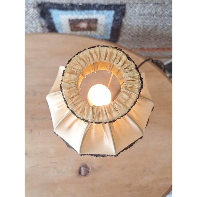 Metal Vintage Hollywood Regency Fringe Boudoir Lamp With Satin Shade and Brass Base For Sale - Image 7 of 8
