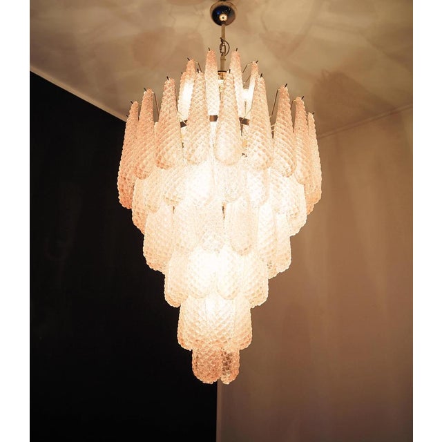 Glass Pink Leaves Chandeliers Murano, 1990s, Set of 2 For Sale - Image 7 of 14