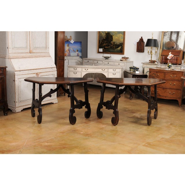 17th Century Italian Baroque Walnut Fratino Consoles with Carved Bases ...