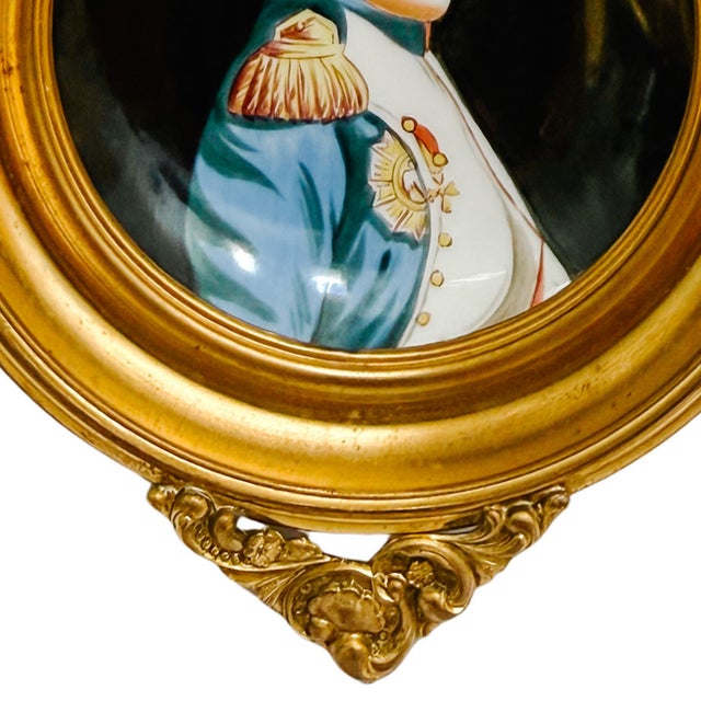 Early 20th Century Miniature Napoleon Portrait on Ceramic in Imperial Eagle Faux-Gilt Frame For Sale - Image 4 of 14