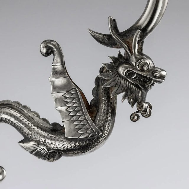 Metal Antique Chinese Solid Silver Dragon Epergne from Hung Chong & Co, 1890s For Sale - Image 7 of 13