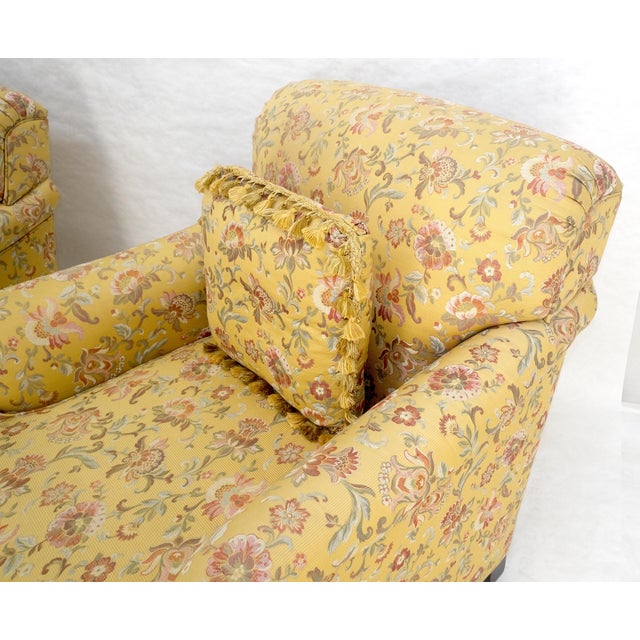 Gold Pair of Gold & Pink Floral Silk Like Upholstery Kravet Lounge Chairs MINT For Sale - Image 8 of 10