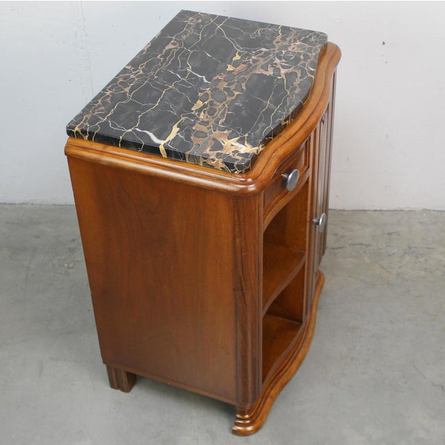 Art Deco Nightstand in Walnut and Portoro Marble, 1920s For Sale - Image 3 of 8