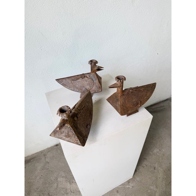 Gray Brutalist Folk Art Bird Candlesticks, 1950s, Set of 3 For Sale - Image 8 of 18