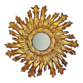 Vintage Giltwood Spanish Baroque Sunburst Mirror of Monumental Scale For Sale