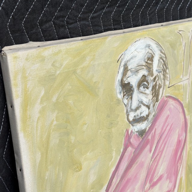 Mid-Century Stylized Portrait of Albert Einstein Original Oil Painting on Canvas For Sale - Image 4 of 12