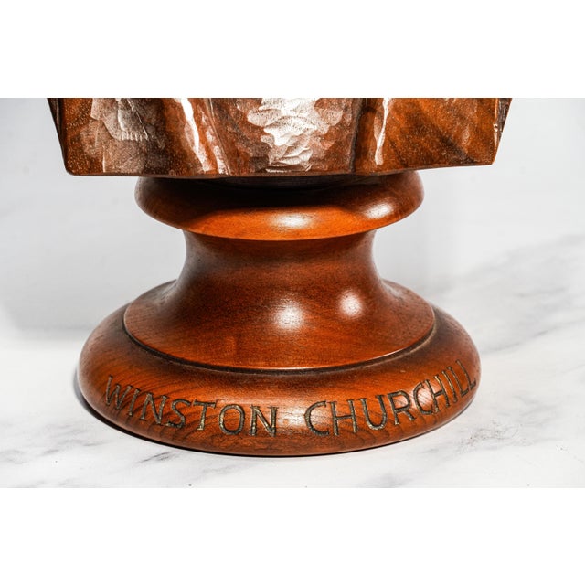Wood Nice Large Antique Winston Churchill Carved Wood Bust Statue Sculpture Home Decor For Sale - Image 7 of 15