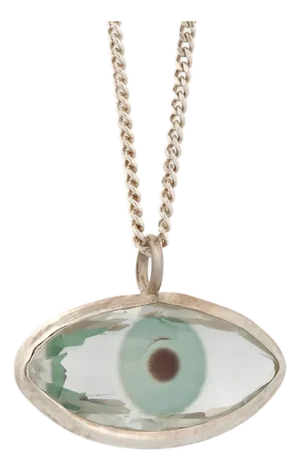 Green Evil Eye Pendant Positive Energy Sterling Silver Chain Necklace