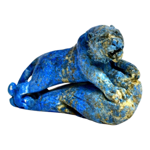 Natural Lapis Tiger Statue With Golden Pyrite Paperweight