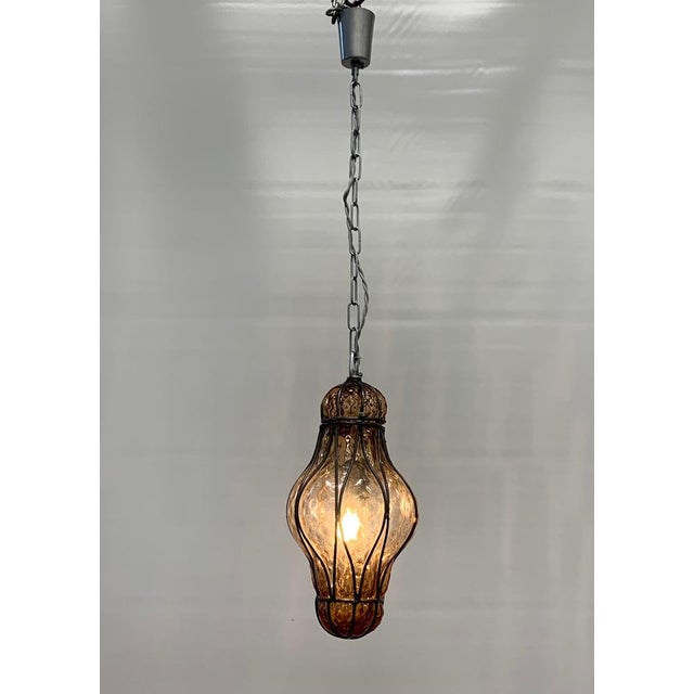 Amber Murano Glass Lantern Pendant, Italy, 1970s For Sale - Image 4 of 6