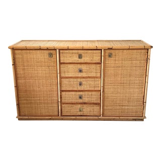 Italian Dal Vera Bamboo and Rattan Sideboard Credenza For Sale