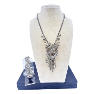 Vintage Juliana D&e Clear & Smoky Topaz Rhinestone Necklace and Bracelet Set, Attributed For Sale