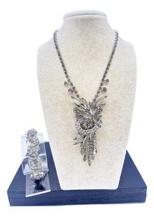 Vintage Juliana D&e Clear & Smoky Topaz Rhinestone Necklace and Bracelet Set, Attributed