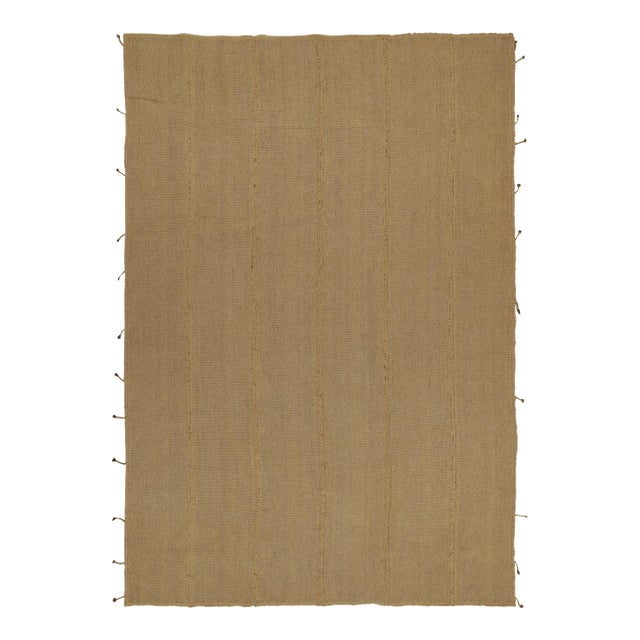 Rug & Kilim’s Contemporary Kilim in Sandy, Solid Beige-Brown Panel Woven Style For Sale