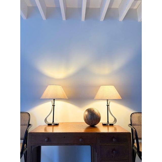 Vintage Wrought Iron Lamps with Asymmetric Design, Set of 2 For Sale - Image 11 of 12