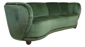 Flemming Lassen 1930s Danish Deco Curved Back Settee in Original Green Mohair