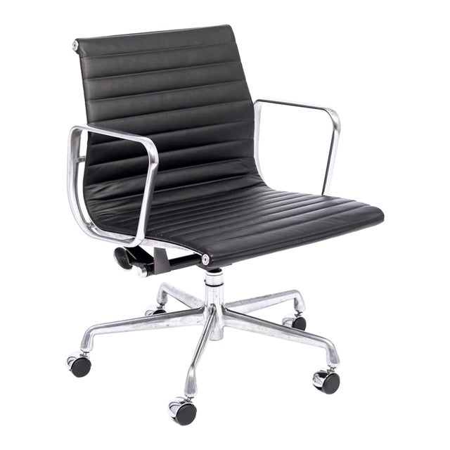 Mid Century Aluminum Group Black Leather Office Chair by Eames for Herman Miller 4 Available