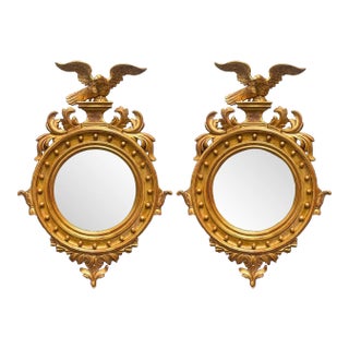 Mid-Century Italian Carved Eagle Giltwood Federal Style Mirror, Two Available For Sale