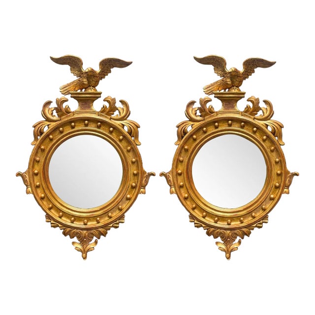 Mid-Century Italian Carved Eagle Giltwood Federal Style Mirror, Two Available For Sale