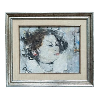 20th Century French Abstract Impressionist Portrait of a Lady Signed Illegibly For Sale