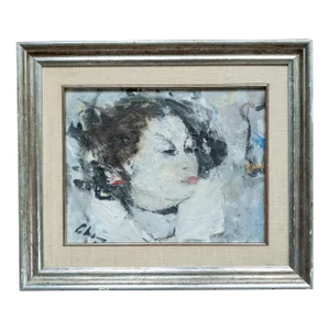 20th Century French Abstract Impressionist Portrait of a Lady Signed Illegibly