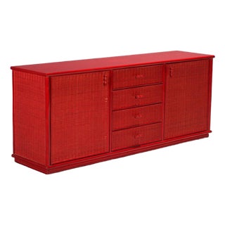Red Bamboo and Wicker Sideboard, 1980s For Sale