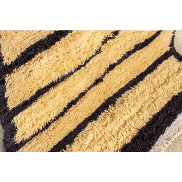 Vintage Handmade Turkish Tulu Beige and Brown Black Striped Wool Tribal Shag Floor Rug, 5’ X 8’ For Sale In Detroit - Image 6 of 10