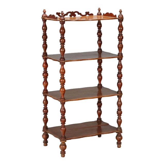 19th Century Walnut Etagere with Turned Columns, Italy For Sale