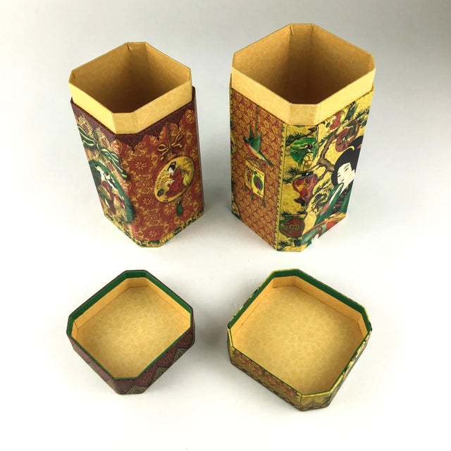 English Vintage Oriental Nesting Tall Canisters - a Set For Sale - Image 3 of 13