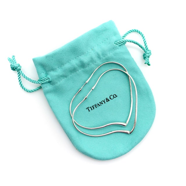 1990s Sterling Silver Elsa Peretti for Tiffany & Co. Open Heart Hoop Earrings For Sale - Image 5 of 10