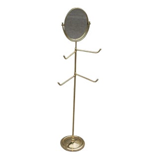 Bedroom Coat Hanger in Solid Brass with Mirror, Italy, 1950s For Sale