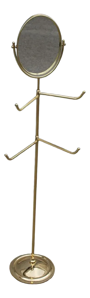 Bedroom Coat Hanger in Solid Brass with Mirror, Italy, 1950s
