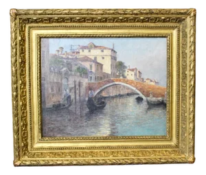 Johannès Son, Gondoliers in Venice, 1890s-1910s, Oil on Canvas, Framed