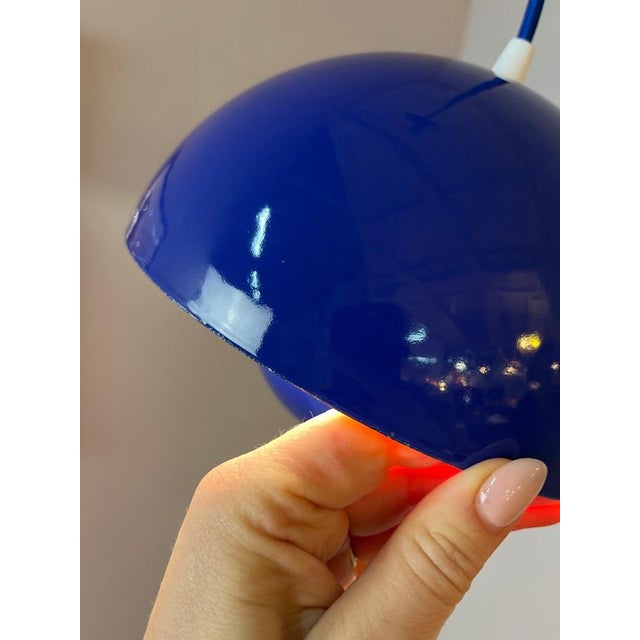 Blue Flowerpot Pendant Lamp with Blue Enamel by Verner Panton for Louis Poulsen For Sale - Image 8 of 11