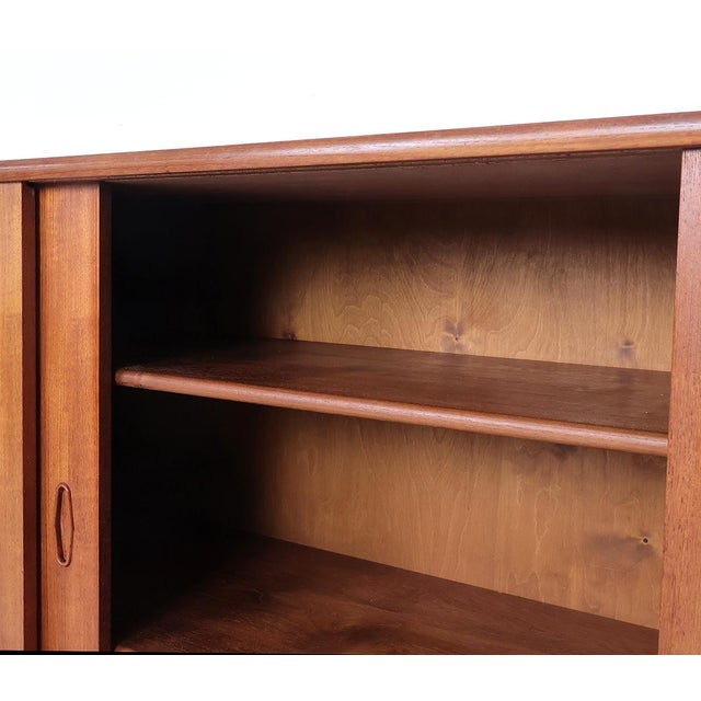 Brown Danish Teak Highboard with Sliding Doors, 1960s For Sale - Image 8 of 15
