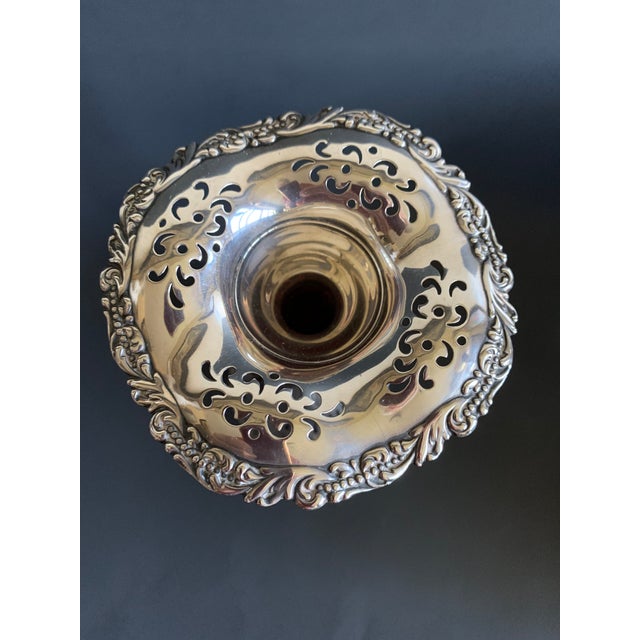 Metal Antique Howard & Co. New York Sterling Silver Pierced Floral Vase With Original Red Glass Liner For Sale - Image 7 of 8