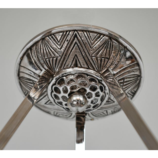 French Art Deco Pendant Light - Frosted Glass Bowl by Noverdy 1930s - 3 Available For Sale - Image 10 of 12