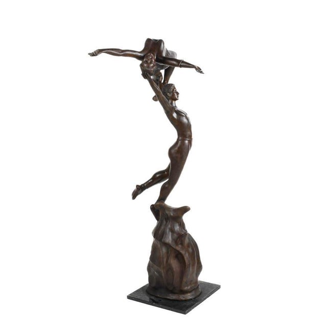 Figurative Expressive Bronze Sculpture of Dancing Couple With Rich Patina For Sale - Image 3 of 9