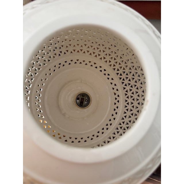 Vintage Mid-Century Chinoiserie Blanc De Chine Swag Pendant Light | Pierced White Porcelain | Hollywood Regency Accent For Sale - Image 10 of 10