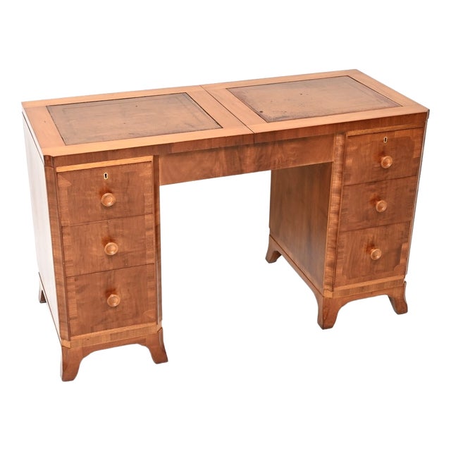 Art Deco Figured Walnut Leather Top Desk, 1930 For Sale