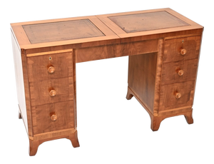 Art Deco Figured Walnut Leather Top Desk, 1930