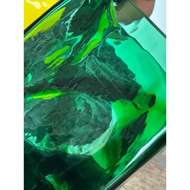 Vintage Polish Emerald Glass Tall Vase For Sale - Image 4 of 12