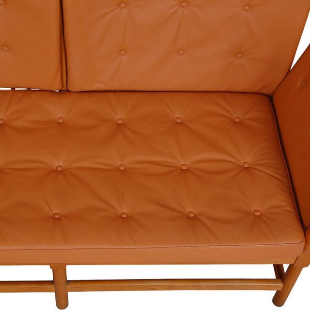 Animal Skin Spoke-Back 2-Seater Sofa in Cognac Leather by Børge Mogensen, 1960s For Sale - Image 7 of 18