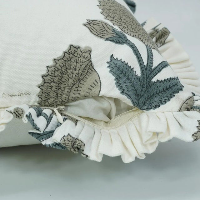 Fabdivine Artistic Block Print Frill Pillow Cover 14x14 Inch Thick Cotton White- Badshah For Sale - Image 4 of 5
