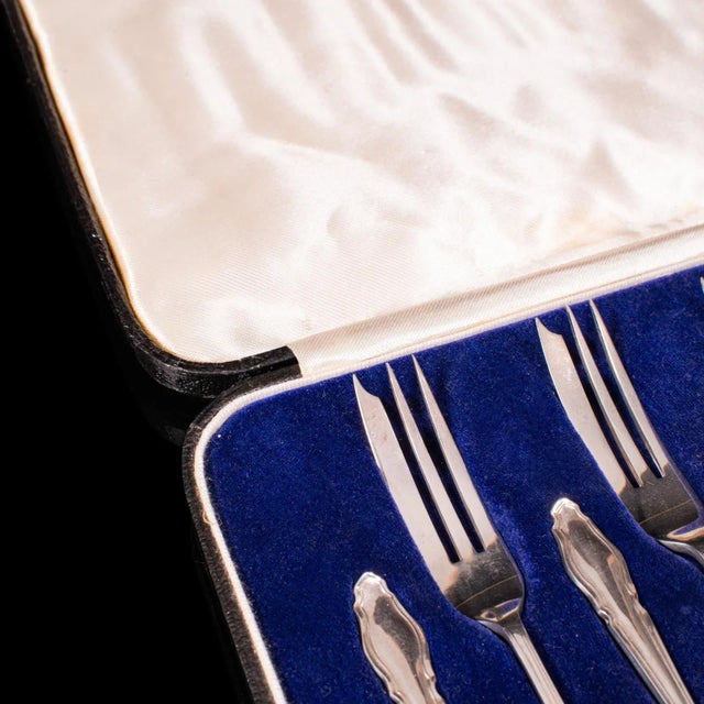1935 Vintage Art Deco Silver English Cake Forks - Set of 12 For Sale - Image 12 of 13